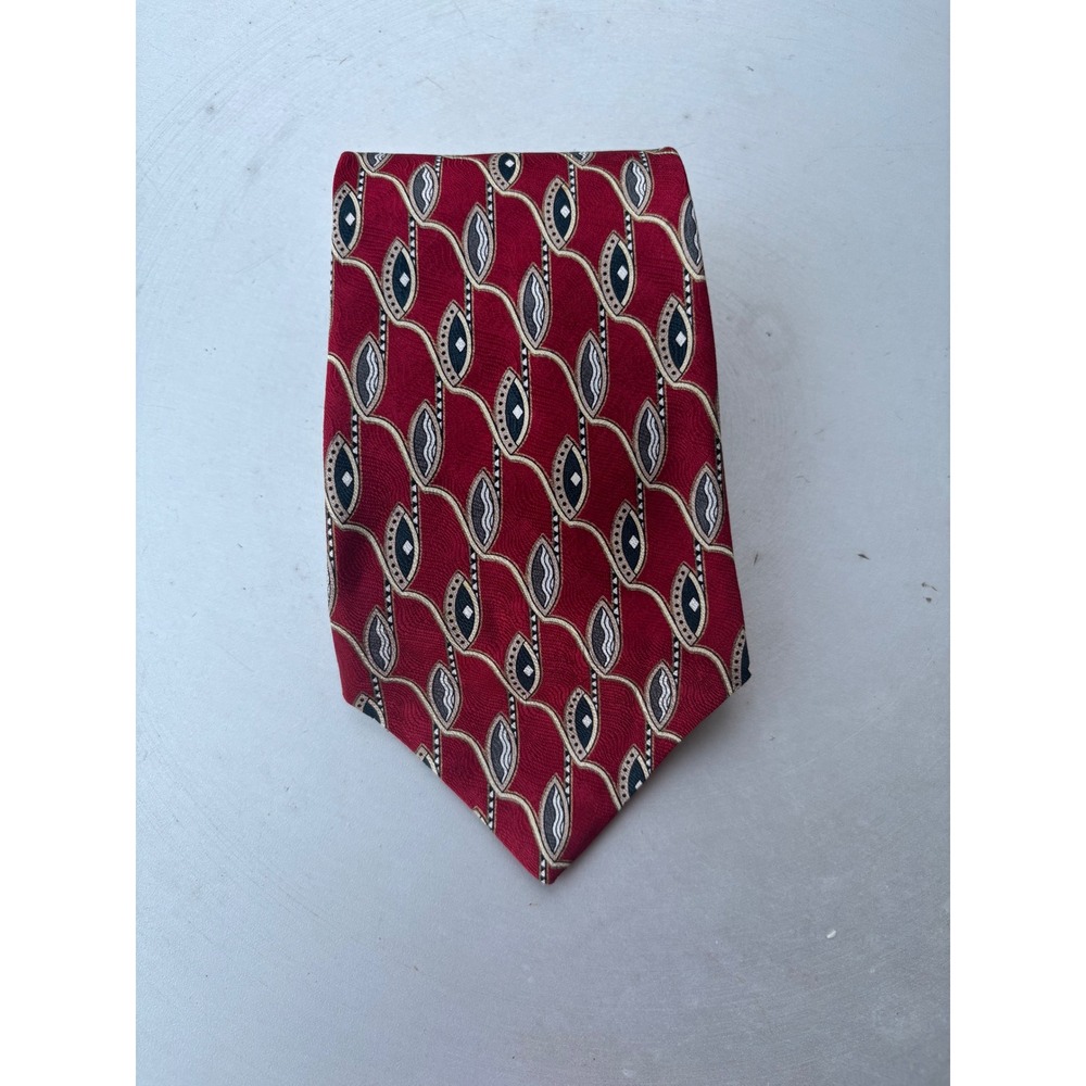Gianfranco‎ Ruffini Mens Silk Tie Red Geometric Abstract Italian Fabric Made USA